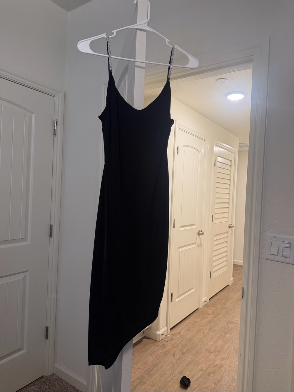Black Slip Dress with Rhinestone Straps